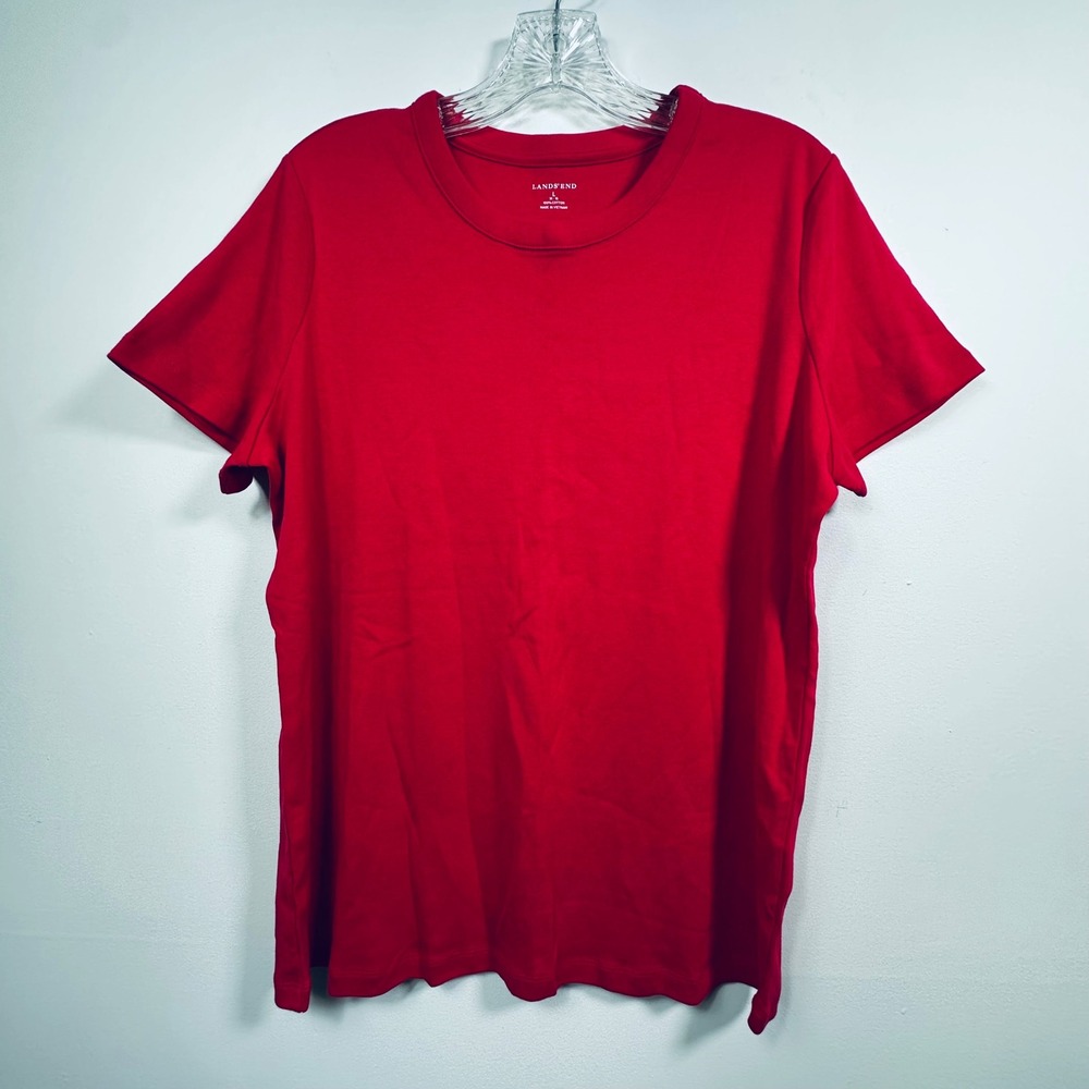 Lands End Womens Red 100% Cotton Short Sleeve Crew Neck Tee Shirt Size L 14-16